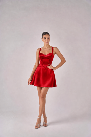2407 satin sweetheart mini dress with wide straps