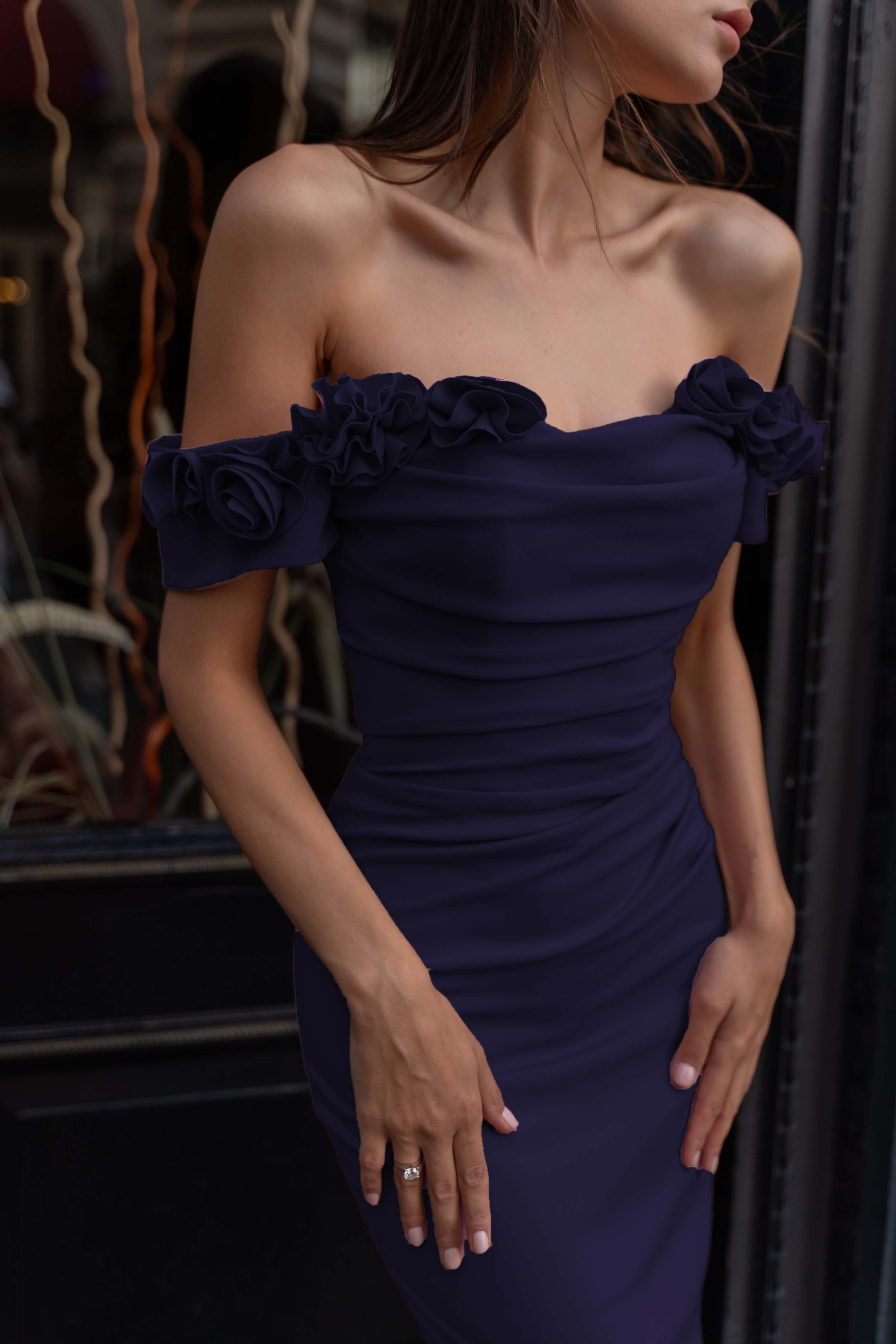 Lydia Matte Crepe Evening Gown | Designer Formal Dress by Nadia's in Stock / Navy / 4 Lydia Matte Crepe Evening Gown | Designer Formal Dress by Nadia's in Stock / Navy / 4