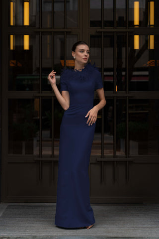 Gloria ostrich feather column gown