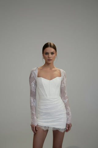 Luciana ruched lace mini