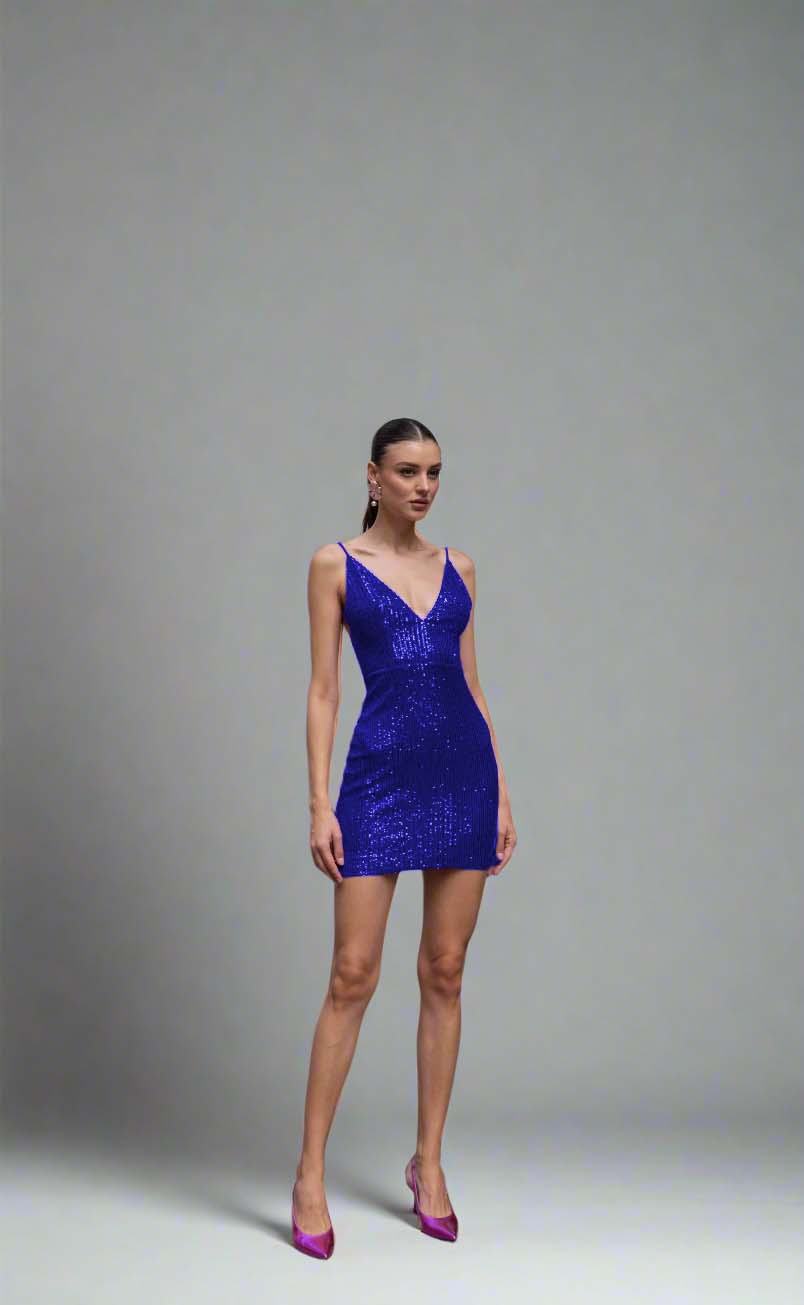 riri mini dress Riri Mini Designer Formal Dress Elegant Sequin Evening Gown Hot Pink / S
