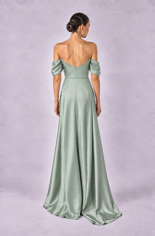 Draped Satin A-Line Evening Gown