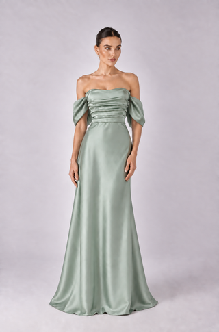 Draped Satin A-Line Evening Gown
