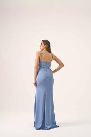 Houston cowl neck satin gown with slit