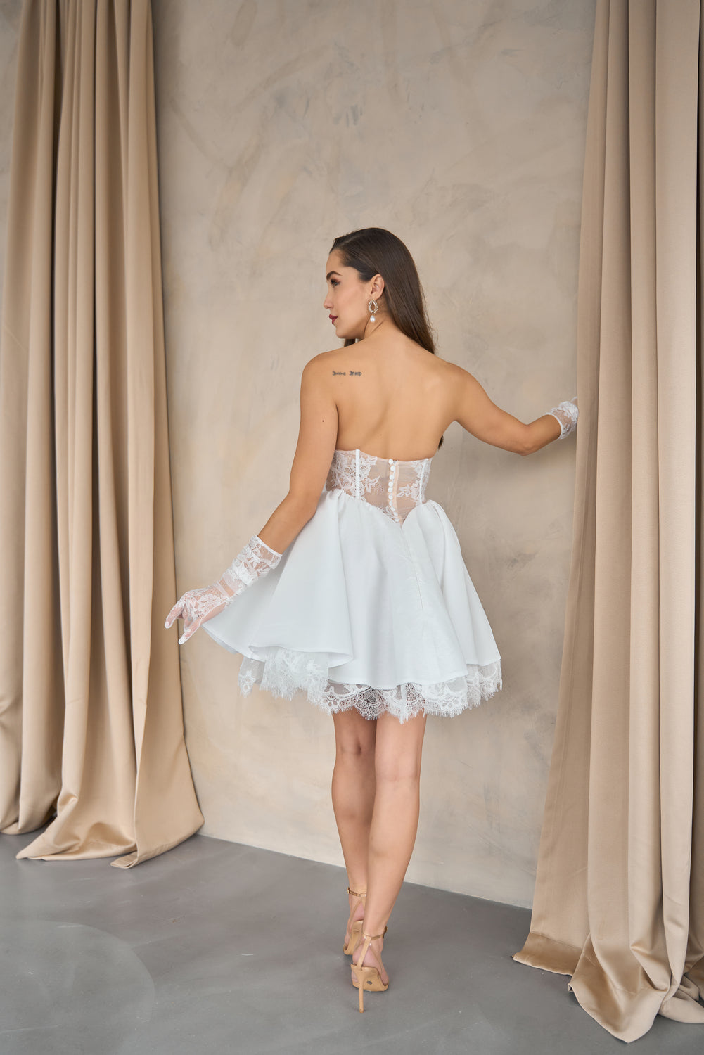 Horizon Mini A-Line Dress by Nadia's Elegant Formal Wear Made to Order / Ivory / 18 Horizon Mini A-Line Dress by Nadia's Elegant Formal Wear Made to Order / Ivory / 18