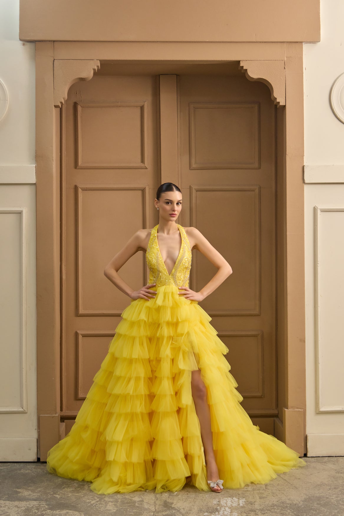 Solaris Ruffled Tulle Ball Gown Designer Evening Dress | Nadias Made to Order / Yellow / 14 Solaris Ruffled Tulle Ball Gown Designer Evening Dress | Nadias Made to Order / Yellow / 14