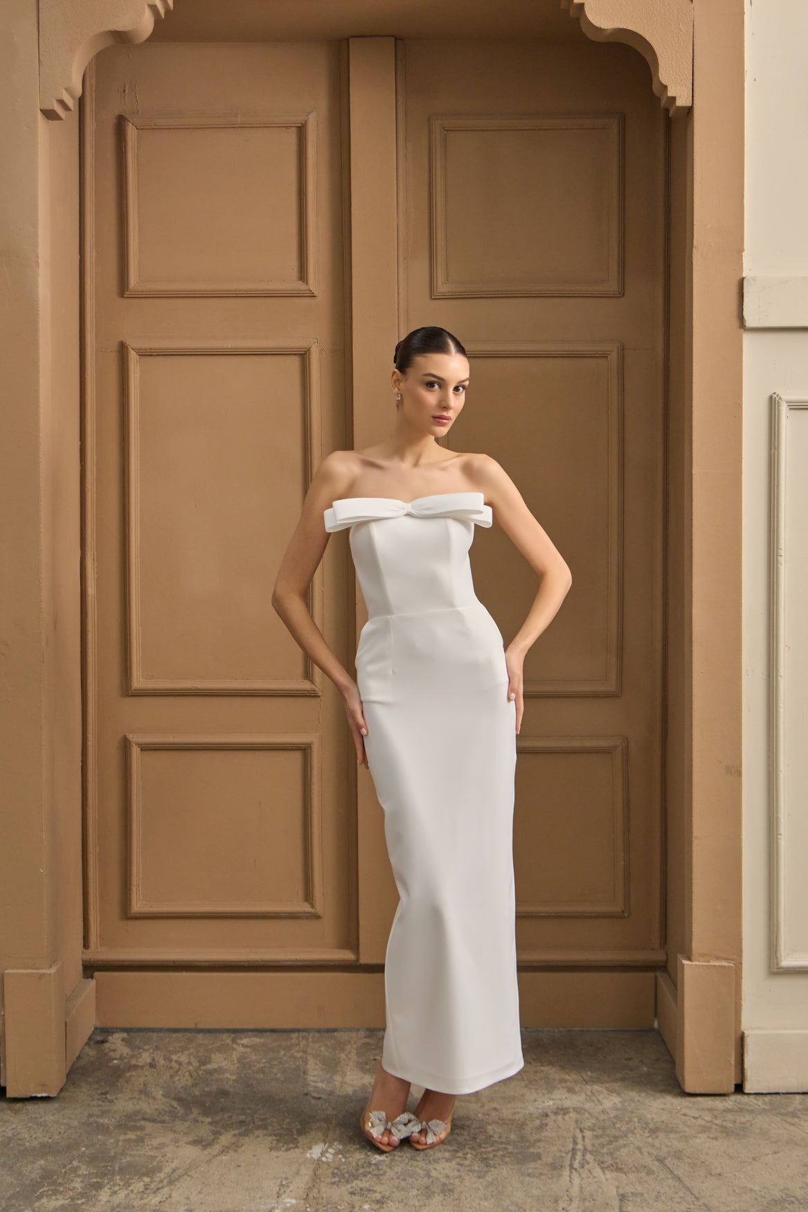 Lacelle Bridal Dress Modern Column Midi for the Chic Bride Nadia's Lacelle Bridal Dress Modern Column Midi for the Chic Bride Nadia's
