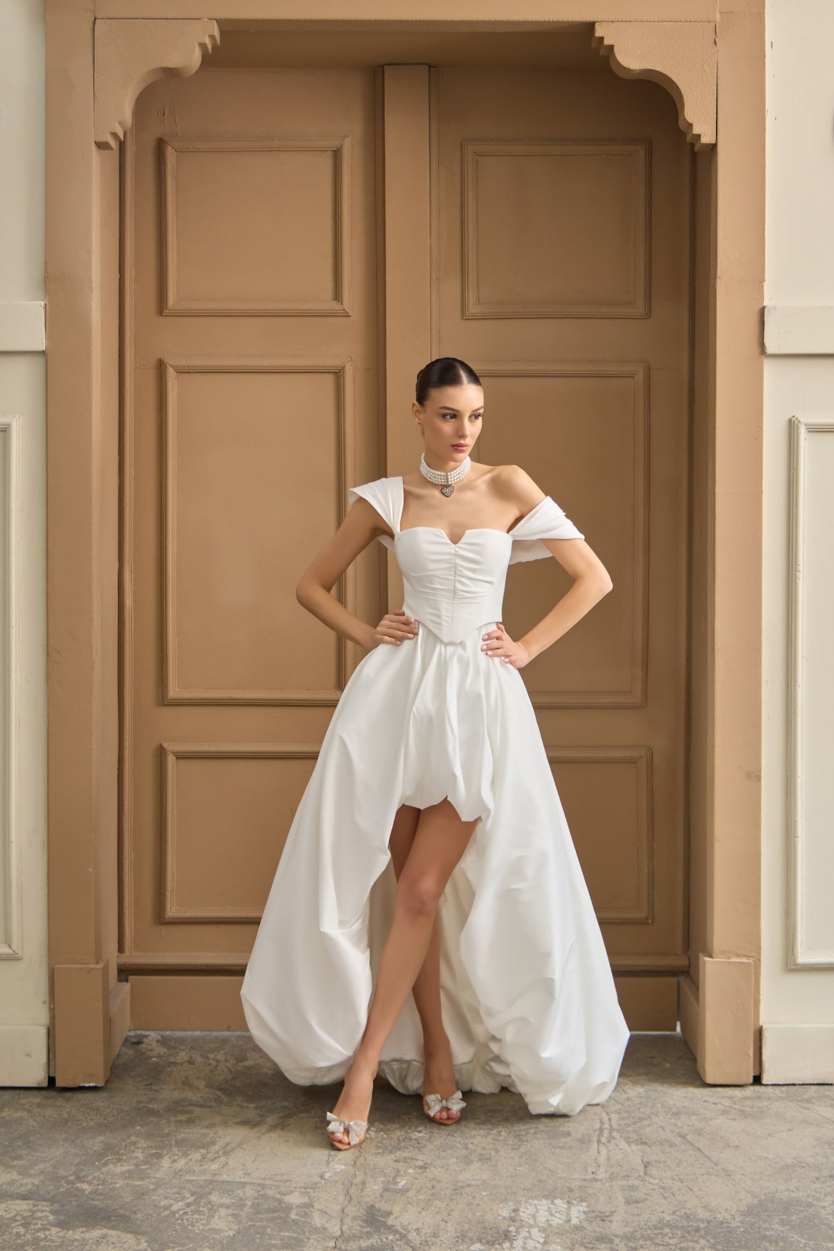White Taffeta Corset Topper – Modern Bridal Reception Dress