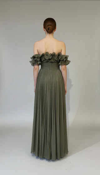 Cypress Ruffled Chiffon Evening Gown Designer Formal Dress by Nadia's Olive Green / 10 Cypress Ruffled Chiffon Evening Gown Designer Formal Dress by Nadia's Olive Green / 10