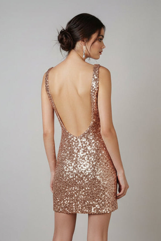 Nadia's Lovejoy Sequin Mini: Designer Formal Dress & Evening Gown in Stock / Rose Gold / 18 Nadia's Lovejoy Sequin Mini: Designer Formal Dress & Evening Gown in Stock / Rose Gold / 18