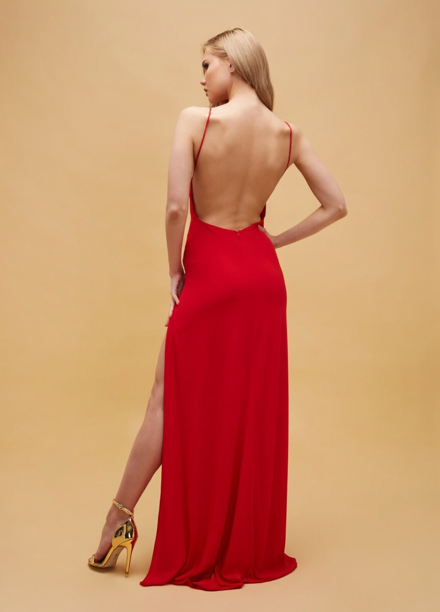 Fafi Double Slit Open Back Gown | Plunging Neckline Maxi Dress by Nadia's Fafi Double Slit Open Back Gown | Plunging Neckline Maxi Dress by Nadia's