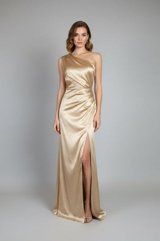 Mads one shoulder gold column gown