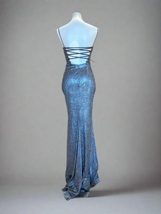 Shimmer cutout gown with strappy back