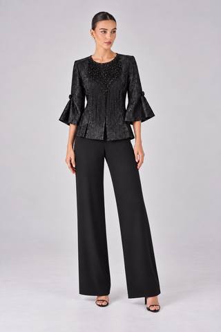 Verda black brocade & beaded fringe trouser (Jacket)