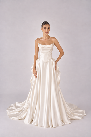 Isadora three-piece satin bridal set — Corset, skirt & overskirt
