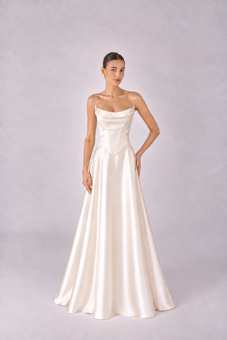 Isadora three-piece satin bridal set — Corset, skirt & overskirt