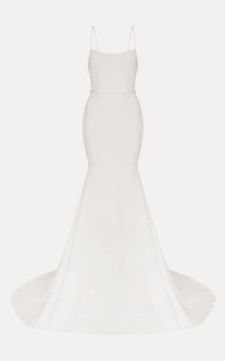 Singlet low scoop neckline wedding gown with Belt in Satin Crepe