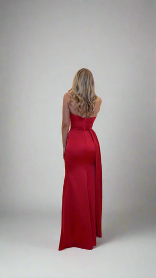 Kyha strapless corset gown with slit and sash