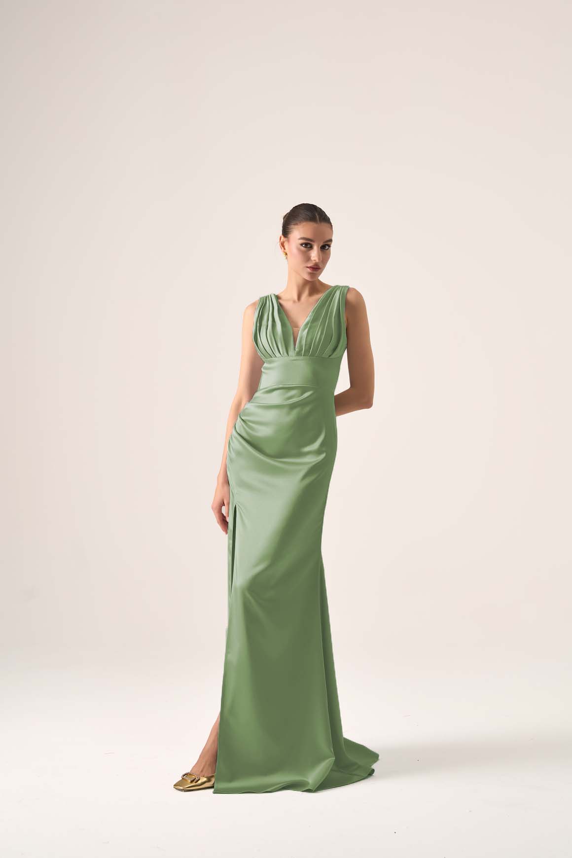 Lola Ruched Bodice Gown | Plunging V-neck Evening Dress by Nadia's Lola Ruched Bodice Gown | Plunging V-neck Evening Dress by Nadia's