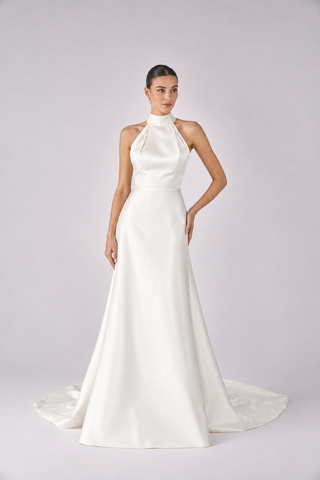 Leonora high-neck halter bridal gown