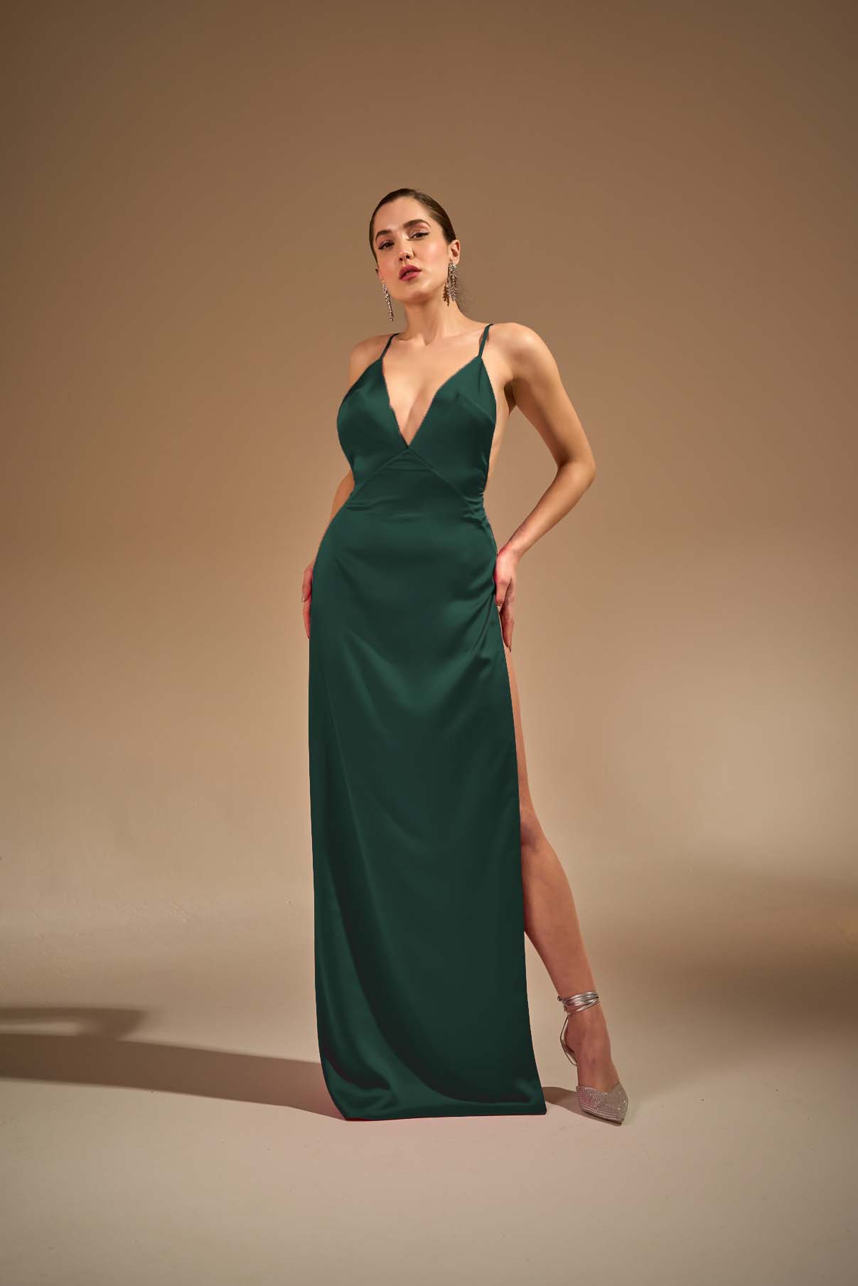 Madonna High Slit Gown Designer Formal Evening Dress by Nadia's in Stock / Emerald / 12 Madonna High Slit Gown Designer Formal Evening Dress by Nadia's in Stock / Emerald / 12