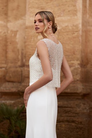 Mia Lavi made-to-order bridal design featuring sheer embellished mesh and couture precision, a symbol of luxury heritage and sophistication