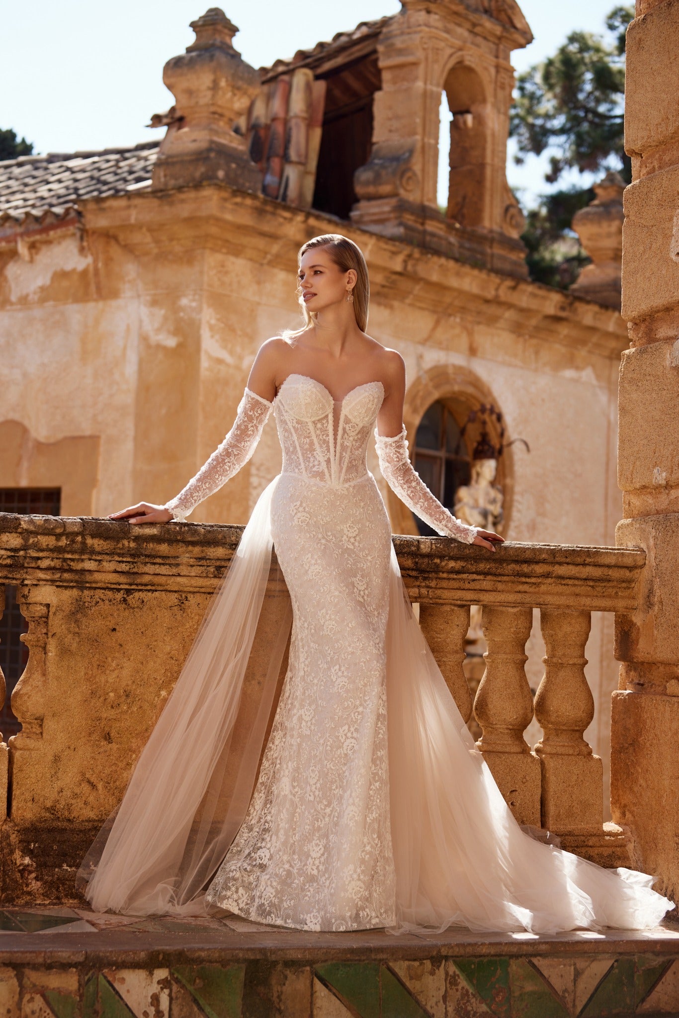 couture mermaid wedding dress Andrea & Leo Couture A1022 Long Sleeves Mermaid Wedding Gown 10 / Off-White/Nude