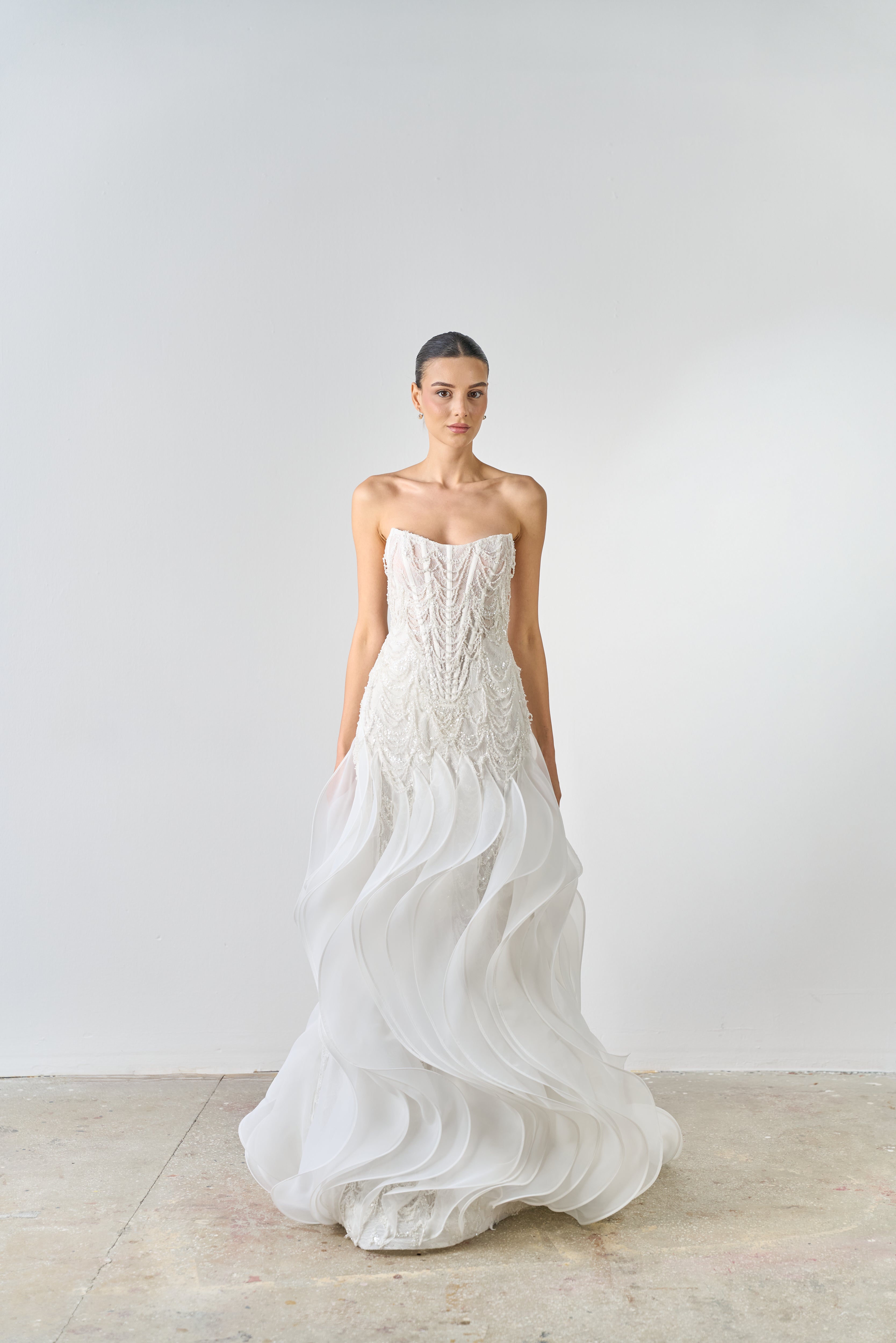 Strapless Beaded Corset Wedding Dress | Sculptural Organza Bridal Gown Made to Order / Ivory / 4 Strapless Beaded Corset Wedding Dress | Sculptural Organza Bridal Gown Made to Order / Ivory / 4