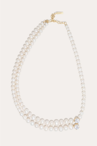 The light of the past pearl and zirconia necklace