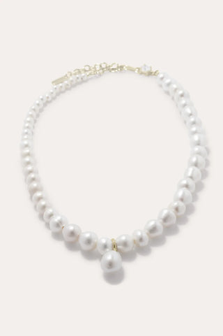 Refined necklace featuring luminous pearls and shimmering zirconia, designed to sit gracefully above the collarbone for timeless sophistication.