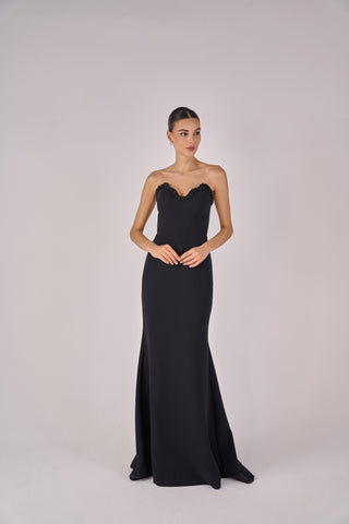 Onyx Beaded Neckline Dress Luxury Designer Evening Gown Made to Order / Black / 14 Onyx Beaded Neckline Dress Luxury Designer Evening Gown Made to Order / Black / 14