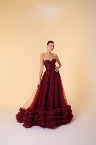 Fitted bodice ball gown with sparkling tulle details, voluminous skirt, and an elegant strapless sweetheart neckline