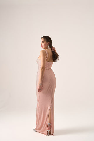 THE VAL LIGHT PINK STUDDED CORSET GOWN