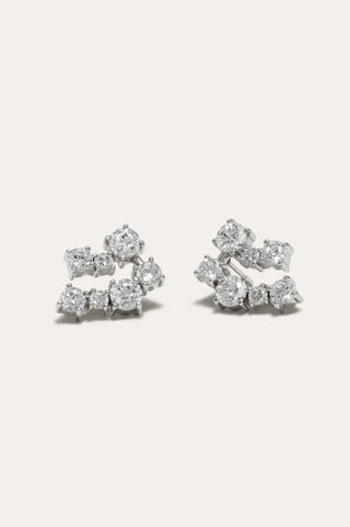 Elegant earrings featuring a cascade of luminous cubic zirconia stones set in sustainable rhodium-plated silver.