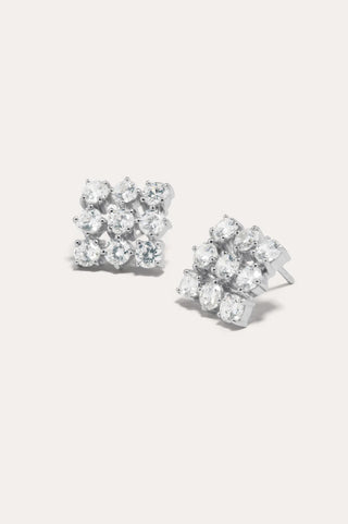 Elegant designer earrings with a contemporary silhouette, adorned with sparkling cubic zirconias and crafted from sustainable sterling silver.