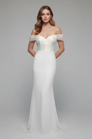 Artemis shiny corset with crepe skirt wedding dress