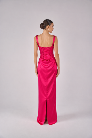 Remi column square sleeveless maxi evening dresses (Lux Satin)