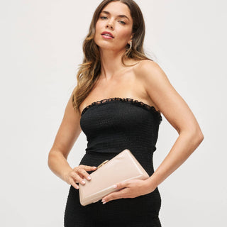 Irene - Patent Asymmetrical Evening Bag: Natural