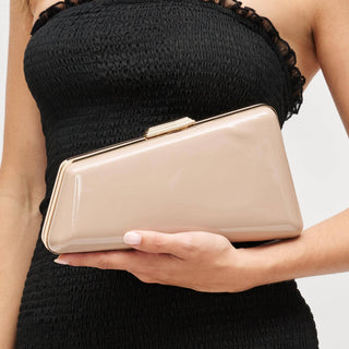 Irene - Patent Asymmetrical Evening Bag: Natural