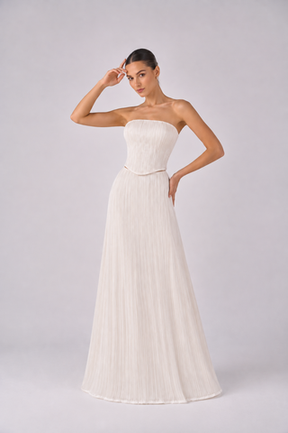 Ivory pleated organza set: corset