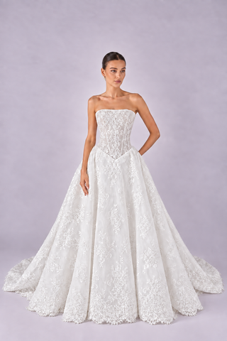 Estelle basque-waist lace wedding ball gown