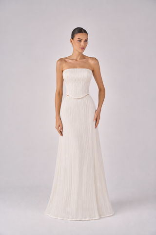 Ivory pleated organza set: corset