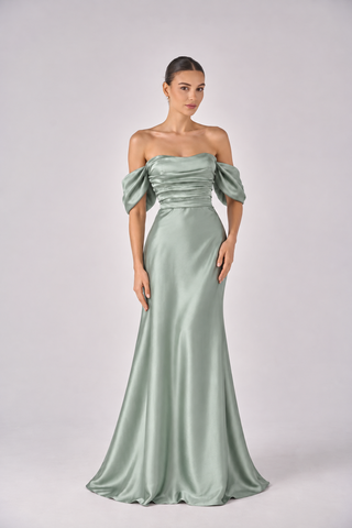 Draped Satin A-Line Evening Gown