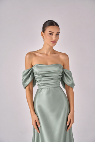 Draped Satin A-Line Evening Gown