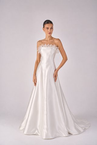 Bloom square neck A-line gown with lace trim