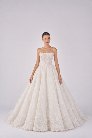 Strapless Pearl Lace Ball Gown