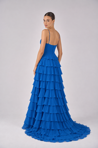 Cascade sweetheart ruffle gown