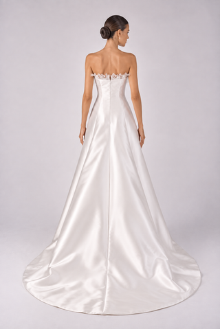Bloom square neck A-line gown with lace trim
