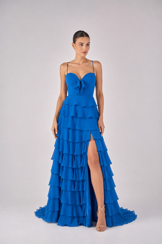 Cascade sweetheart ruffle gown