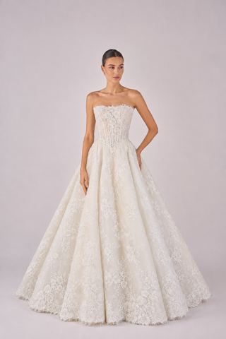Strapless Pearl Lace Ball Gown